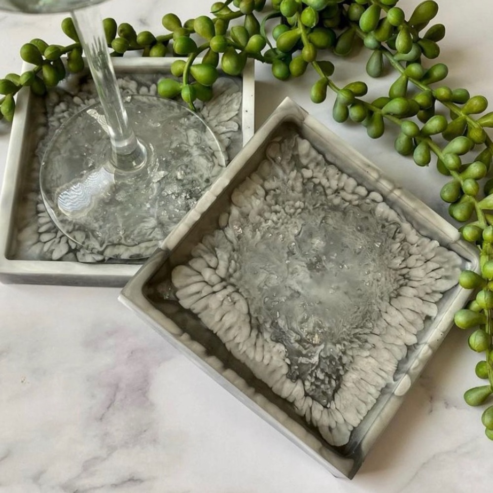 🔥 Coasters Set of 2 Handmade White Grey Silver